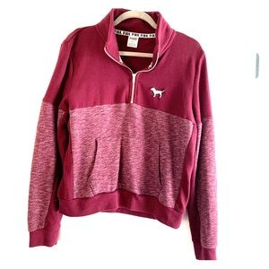 VS PINK Maroon/Heathered White Crop Half Zip